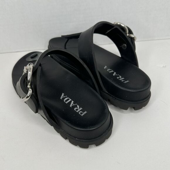 Prada in Nero Rubber Thong Sandal Black and Silver Limited Edition Adjustable - Picture 3 of 6
